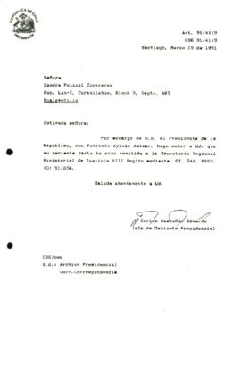 [Informa que carta fue remitida a SEREMI de justicia VIII Región, mediante, Of. GAB. PRES. (0) 91/850]