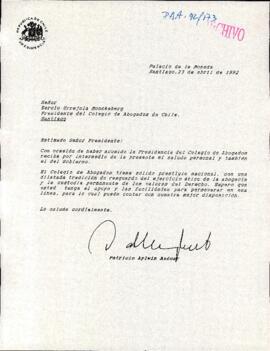 [Carta del Presidente Aylwin al Presidente del Colegio de Abogados de Chile]