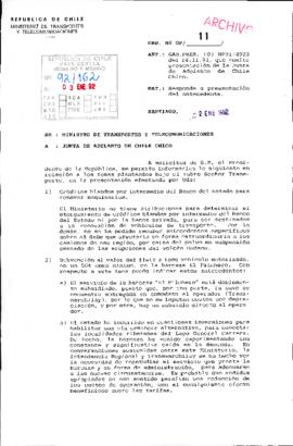 [Carta del Ministro de Transporte y Telecomunicaciones dirigida a la Junta de Adelanto de Chile Chico]