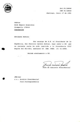 [Carta de respuesta por remisión de correspondencia enviada al Presidente, redirigiéndola  a la Intendencia VIII Región del Bío-Bío ]