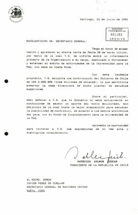 [Carta de S.E El Presidente Patricio Aylwin a Secretario General]