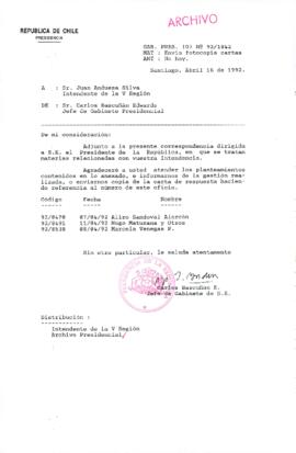 [Carta del Jefe de Gabinete de la Presidencia a Intendente de la V Región]