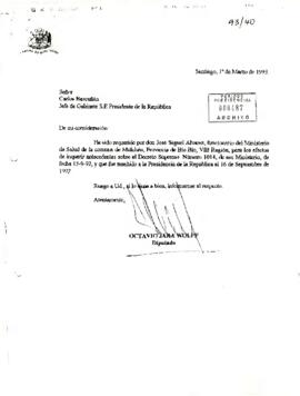[Carta de Diputado Octavio Jara dirigida a Jefe de Gabinete solicitando antecedentes del Decreto Supremo 1014]
