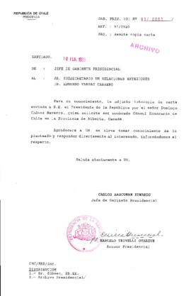 [Oficio  Gab. Pres. Ord. N° 0681  de Jefe de Gabinete Presidencial, remite copia de carta que se indica]