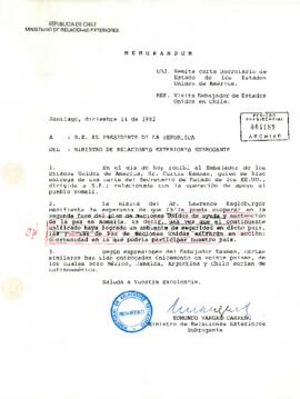 Memorandum: Visita embajador de Estados Unidos en Chile