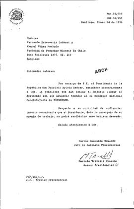 [Carta de respuesta del Jefe de Gabinete Presidencial dirigida a la Sociedad de Pequeños Mineros de Chile]