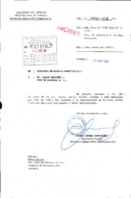 [Carta de la Directora de Desarrollo Comunitario del Ministerio del Interior dirigida al Jefe de Gabinete Presidencia]