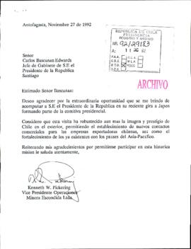 [Carta de Vicepresidente Operaciones Minera La Escondida Ltda.]