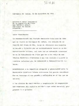 [Carta al Señor Presidente  de la República de Chile  Don Patricio Aylwin  ]
