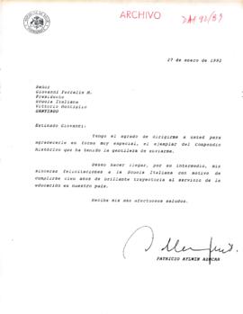[Carta del Presidente Patricio Aylwin al Director del Presidente de la Scuola Italiana]