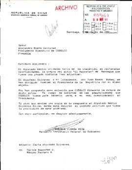 [Carta de Ministro Secretario General de Gobierno sobre compra de sitio "El Manzanar"