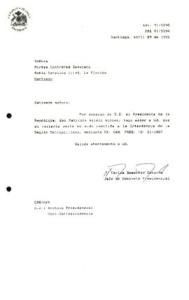 Carta remitida a la Intendencia de la Región Metropolitana, mediante Of. GAB. PRES. (0) 91/1087