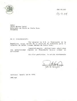 [Carta de rechazo de solicitud de audiencia al Director de Líneas Aéreas de Costa Rica (LACSA)]