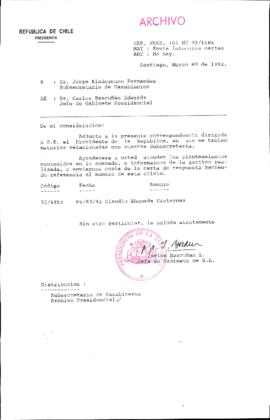 [Carta del Jefe de Gabinete de la Presidencia a Subsecretario de Carabineros]