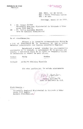 [Oficio  Gab. Pres. Ord. N° 0231 de Jefe de Gabinete Presidencial, remite copia de carta que se indica]
