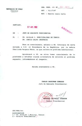 [Carta de Jefe de Gabinete de la Presidencia a Alcalde de Temuco]