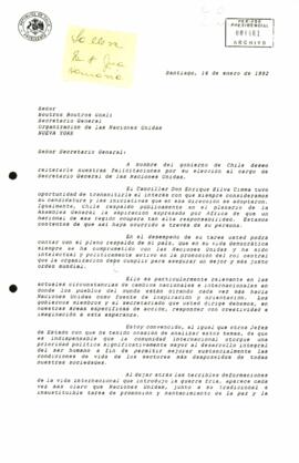 [Carta de S.E El Presidente Patricio Aylwin a Secretario General de las Naciones Unidas]