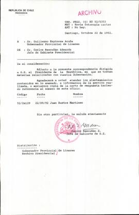 [Carta del Jefe de Gabinete de la Presidencia a Gobernador Provincial de Linares]