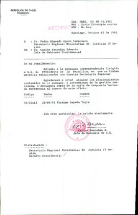 [Carta del Jefe de Gabinete de la Presidencia a SEREMI de Justicia IV Región]