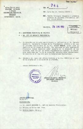 [Carta del gobernador provincial de Valdivia al jefe de gabinete presidencial sobre solución a pr...