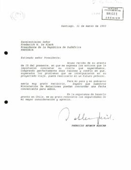 [Carta del Presidente Patricio Aylwin al Presidente de Sudáfrica]