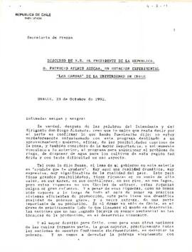 Discurso de S.E. El Presidente de la República, D. Patricio Aylwin Azócar, en Estación Experimental "Las Cardas" de la Universidad de Chile
