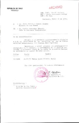 [Carta del Jefe de Gabinete de la Presidencia a Alcalde de San Ramón]