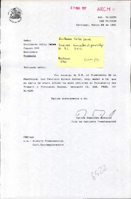 [Carta de respuesta de Jefe de Gabinete al Sr. Guillermo Véliz]