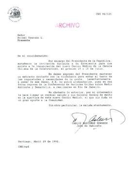[Carta del Jefe de Gabinete de la Presidencia a Aníbal Oyarzún]