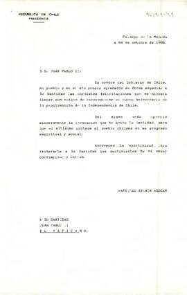 [Carta del Presidente Patricio Aylwin al Papa Juan Pablo II]