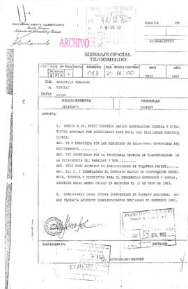 [Remite texto convenio básico cooperación técnica y científica aprobado por autoridades de Paraguay]