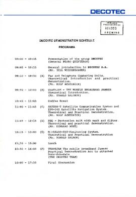DECOTEC demonstration schedule