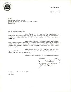 Carta de Carlos Bascuñan al Presidente del Club de Rodeo Chileno Gil Letelier