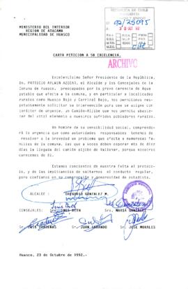 [Carta de Alcalde y Concejales de la Municipalidad de Huasco]