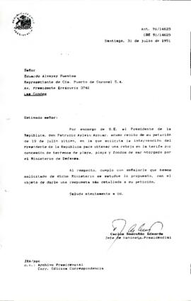 [Carta de respuesta del Jefe de Gabinete Presidencial dirigida al Representante de Cia. Puerto de Coronel S.A.]