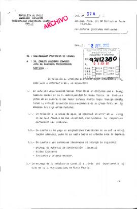 [Oficio de la Gobernación Provincial de Limarí dirigido al Jefe de Gabinete Presidencial, referente a solicitud de particular]