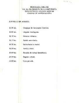 Programa Gira de S.E. El Presidente de la República Don Patricio Aylwin Azocar Ciudad de Antofagasta