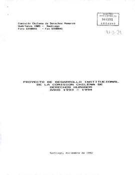 Proyecto de Desarrollo Institucional de la Comisión Chilena de Derechos Humanos 1993-1994