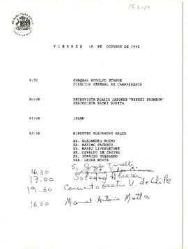 [Agenda presidencial día viernes 16 de octubre de 1992]