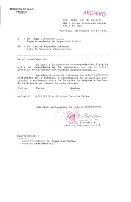 [Oficio Gab. Pres. Ord. N° 6137 de Jefe de Gabinete Presidencial, remite copia de carta que se indica]