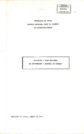 República de Chile Consejo Nacional de Estupefacientes, Política y plan nacional de prevención y control de drogas.