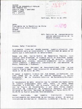 [Carta de Centro de Desarrollo Popular Kairos para Petición de reconsideración medida administrativa de la Aduana chilena]