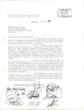 [Carta dirigida al Presidente Patricio Aylwin Azócar de Organización de Sindicato de Ferroviario]