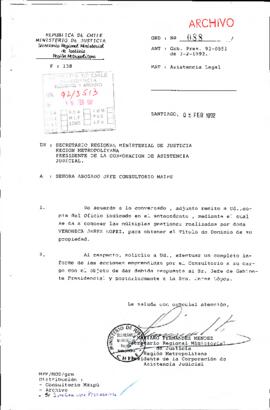 [Carta del Secretario Regional Ministerial de Justicia de la Región Metropolitana dirigida al Abogado Jefe del Consultorio de Maipú]