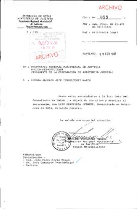 [Carta del Secretario Regional Ministerial de Justicia dirigida al Abogado Jefe del Consultorio de Maipú]