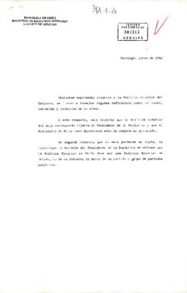 [Carta del Ministro de relaciones Exteriores].