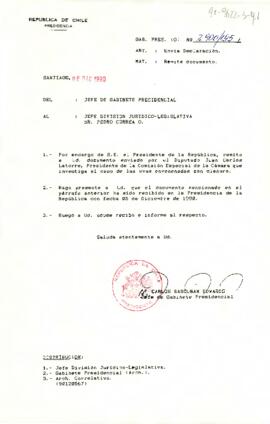 [Remite Documento enviado por el Diputado Juan Carlos Latorre, Presidente de la Comisión Especial de la Cámara que investiga el caso de las uvas envenenadas con cianuro].