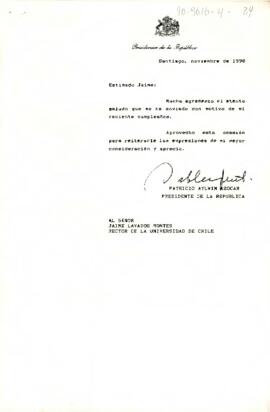 [Carta de Presidente Aylwin dirigida a Rector de Universidad de Chile]