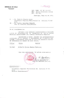 [Carta del Jefe de Gabinete de la Presidencia a SEREMI de Justicia VI Región]