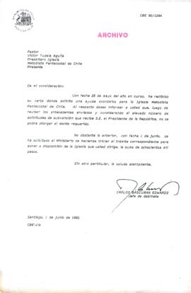 [Carta del Jefe de Gabinete de la Presidencia a Iglesia Metodista Pentecostal de Chile]